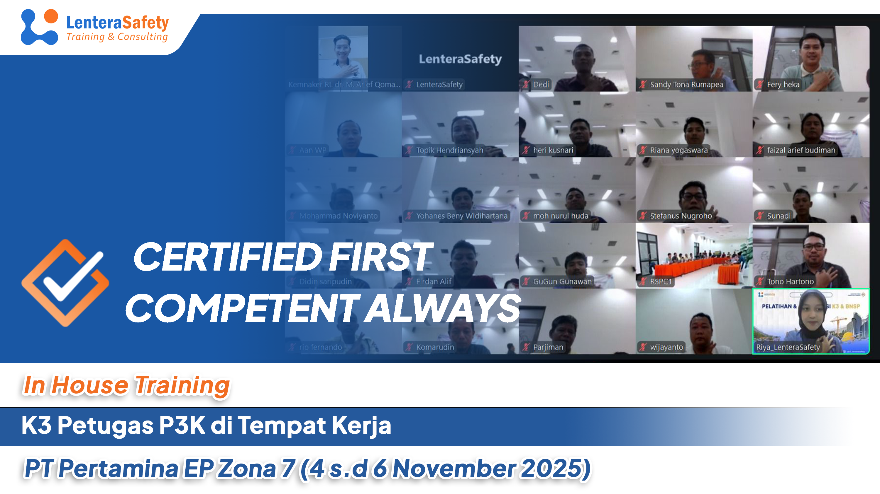 In-House Training K3 Petugas P3K di Tempat Kerja - PT Pertamina EP Zona 7 (4 s.d. 6 November 2025)