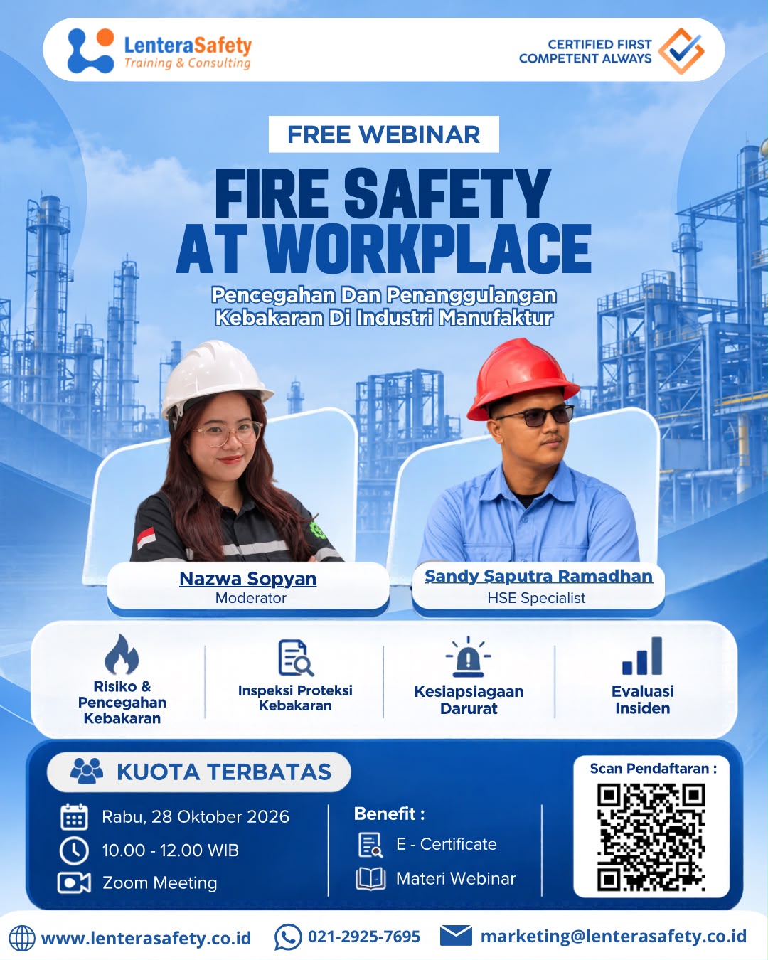 WEBINAR GRATIS – FIRE SAFETY AT WORKPLACE: PENCEGAHAN DAN PENANGGULANGAN KEBAKARAN DI INDUSTRI MANUFAKTUR